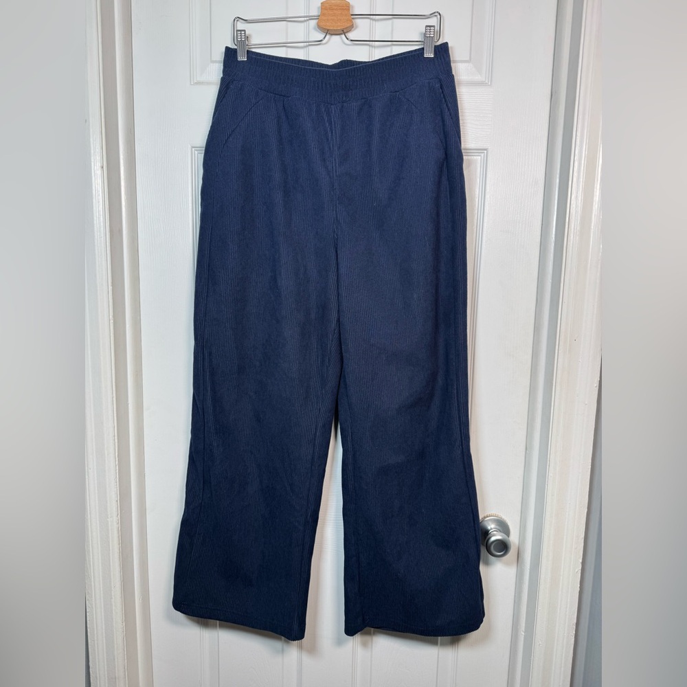 HALARA Navy Wide Leg Corduroy Pants High Rise Pockets Casual L - Picture 3 of 8